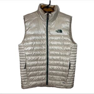 THE NORTH FACE Mens Small Down 550 Full Zip Vest Packable Vintage White Nature